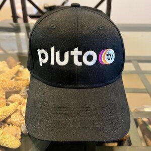 PORT AUTHORITY PLUTO TV EMBRO. LOGO MENS BLACK SNAPBACK BASEBALL CAP HAT NWOT